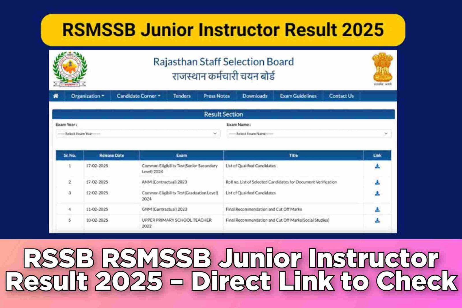 RSSB RSMSSB Junior Instructor Result 2025 – Direct Link to Check