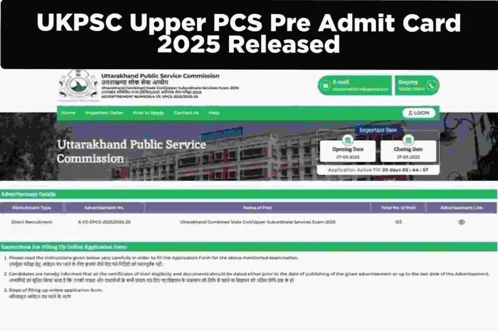 UKPSC Upper PCS Pre Admit Card 2025 Released