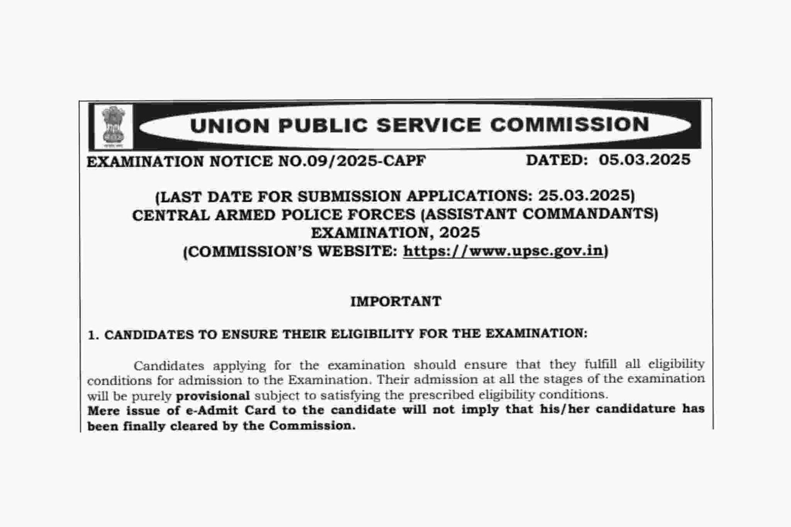 UPSC CPF Assistant Commandant Final Result 2025 – Out
